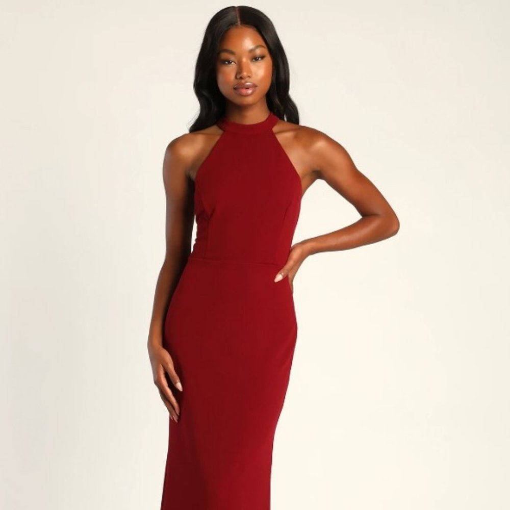 Lulu's Like a Dream Burgundy Halter Mermaid Maxi Dress